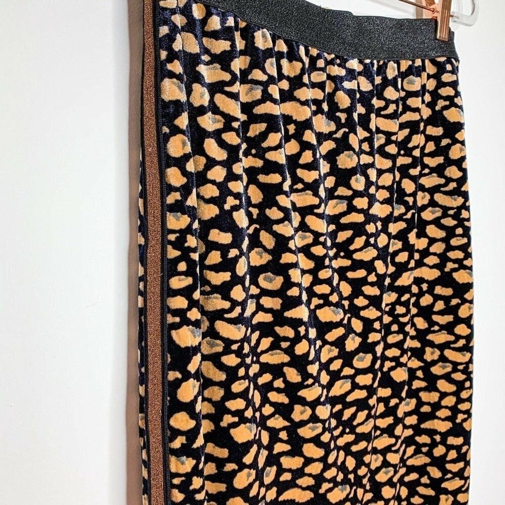 ESQUALO Skirt Women 10 Animal Leopard Print Crushed Velvet Tuxedo Stripe NWT - Picture 2 of 7